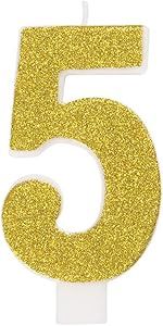 Glitter Numeral 5 Candle, Color: Gold