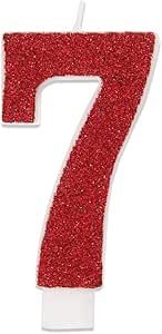 Glitter Numeral 7 Candle, Color: Red