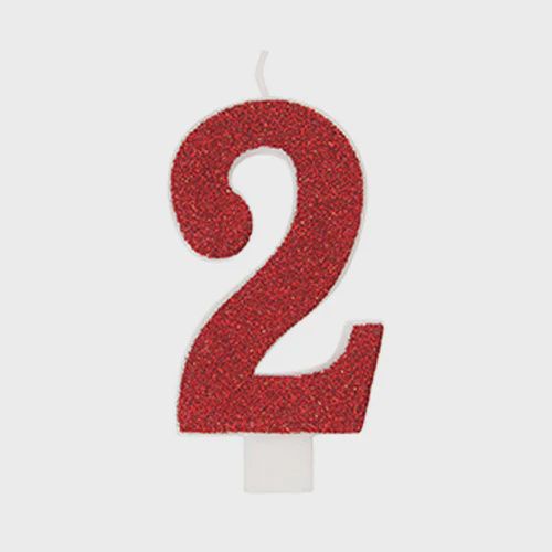Glitter Numeral 2 Candle, Color: Red