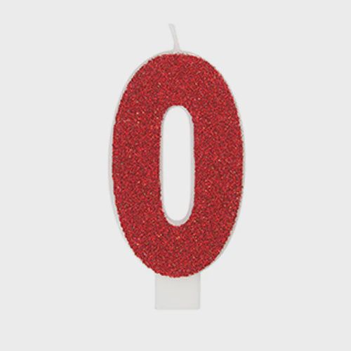 Glitter Numeral 0 Candle, Color: Red