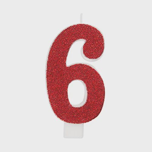 Glitter Numeral 6 Candle, Color: Red