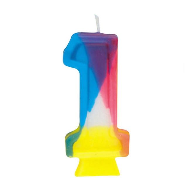 Rainbow Numeral 1 Birthday Candle