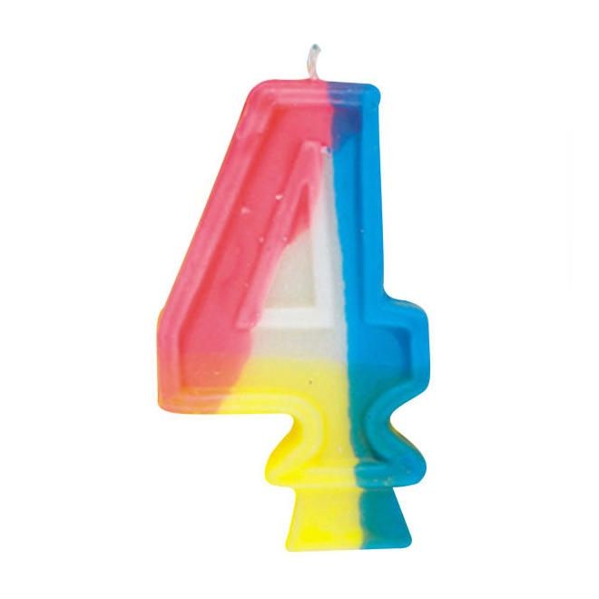 Rainbow Numeral 4 Birthday Candle