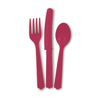 24pcs Plastic Assorted Cutlery (Burgundy)