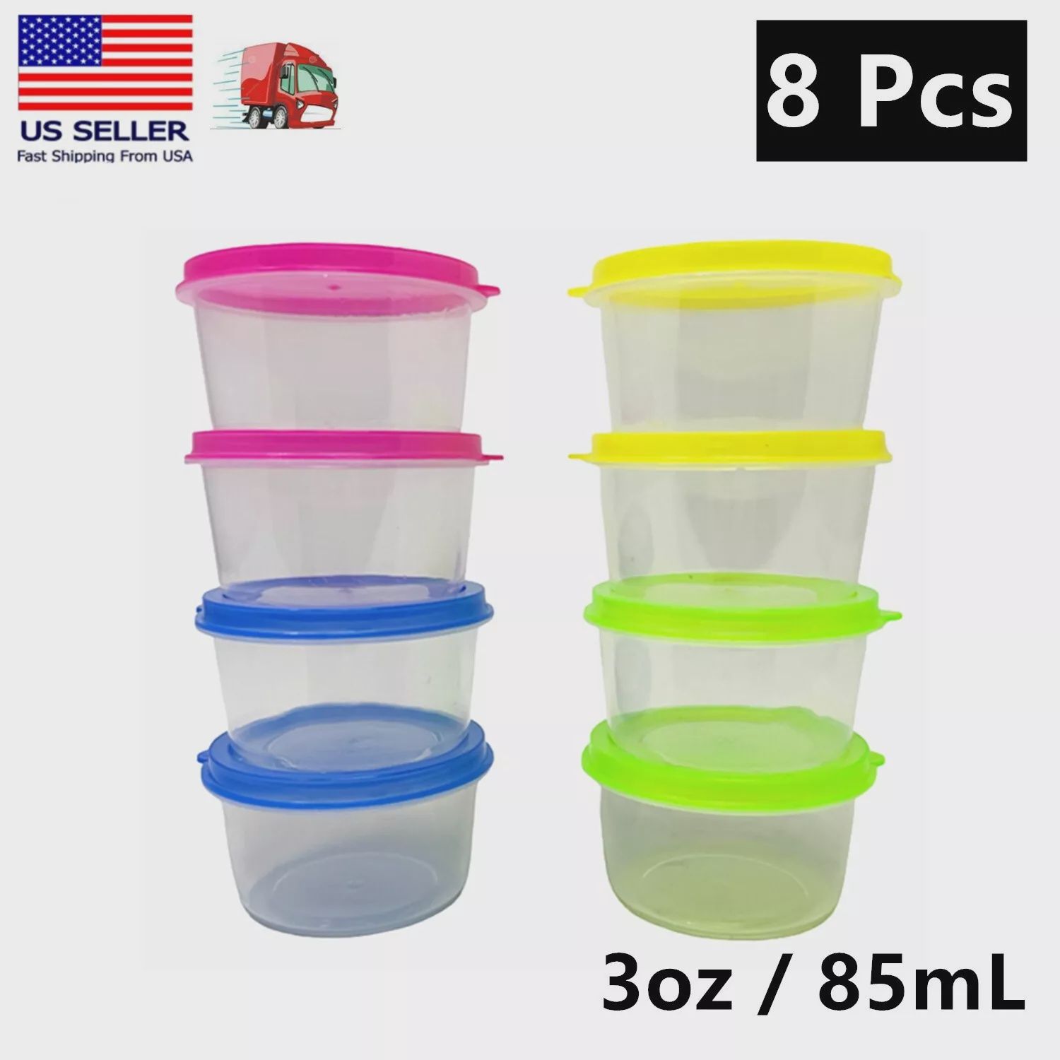 8 MINI ROUND STORAGE CONTAINERS WITH LID 3OZ
