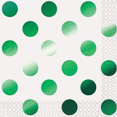 16pcs  Metallic Green Dots Solid Color Beverage Napkins