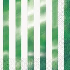 16pcs Metallic Green Stripe Solid Color Luncheon Napkins
