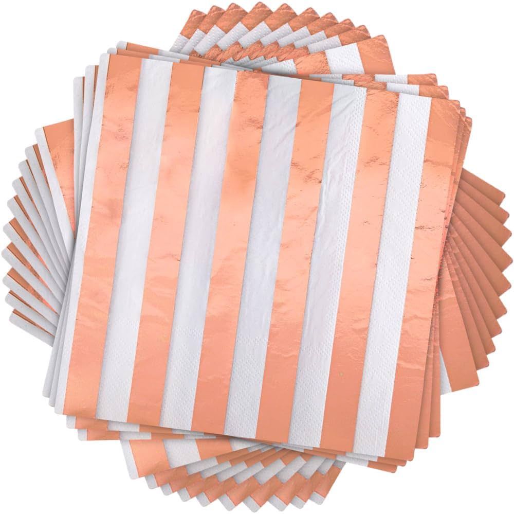 16pcs Rose Gold  Stripe Solid Color Luncheon Napkins