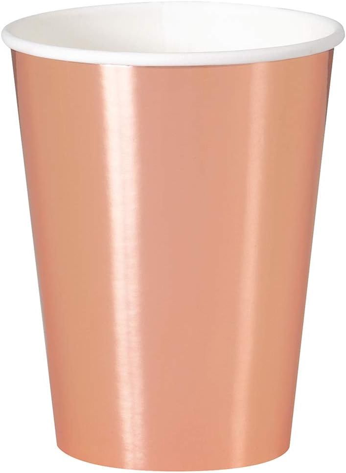 8 12 oz. Solid Color Shiny Rose Gold Cups