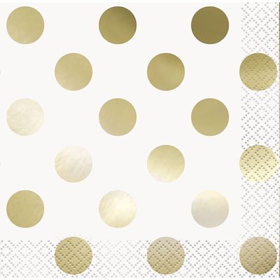 16pcs Metallic Gold Dot Solid Color Beverage Napkins