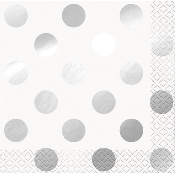 16pcs Metallic Silver Dot Solid Color Beverage Napkins