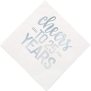 16pcs Cheers to 25 Years Silver Solid Color Luncheon Napkins