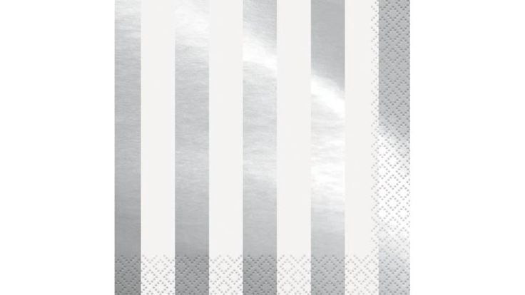 16pcs Stripe Metallic Silver Solid Color Luncheon Napkins