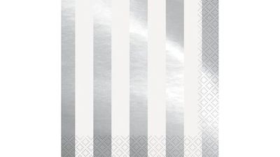 16pcs Stripe Metallic Silver Solid Color Luncheon Napkins
