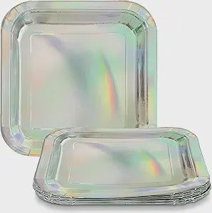 8pcs Iridescent Square Solid Color  7&quot; Plates