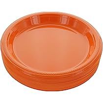 6pcs 10&quot; Solid Color Orange Plastic Plates