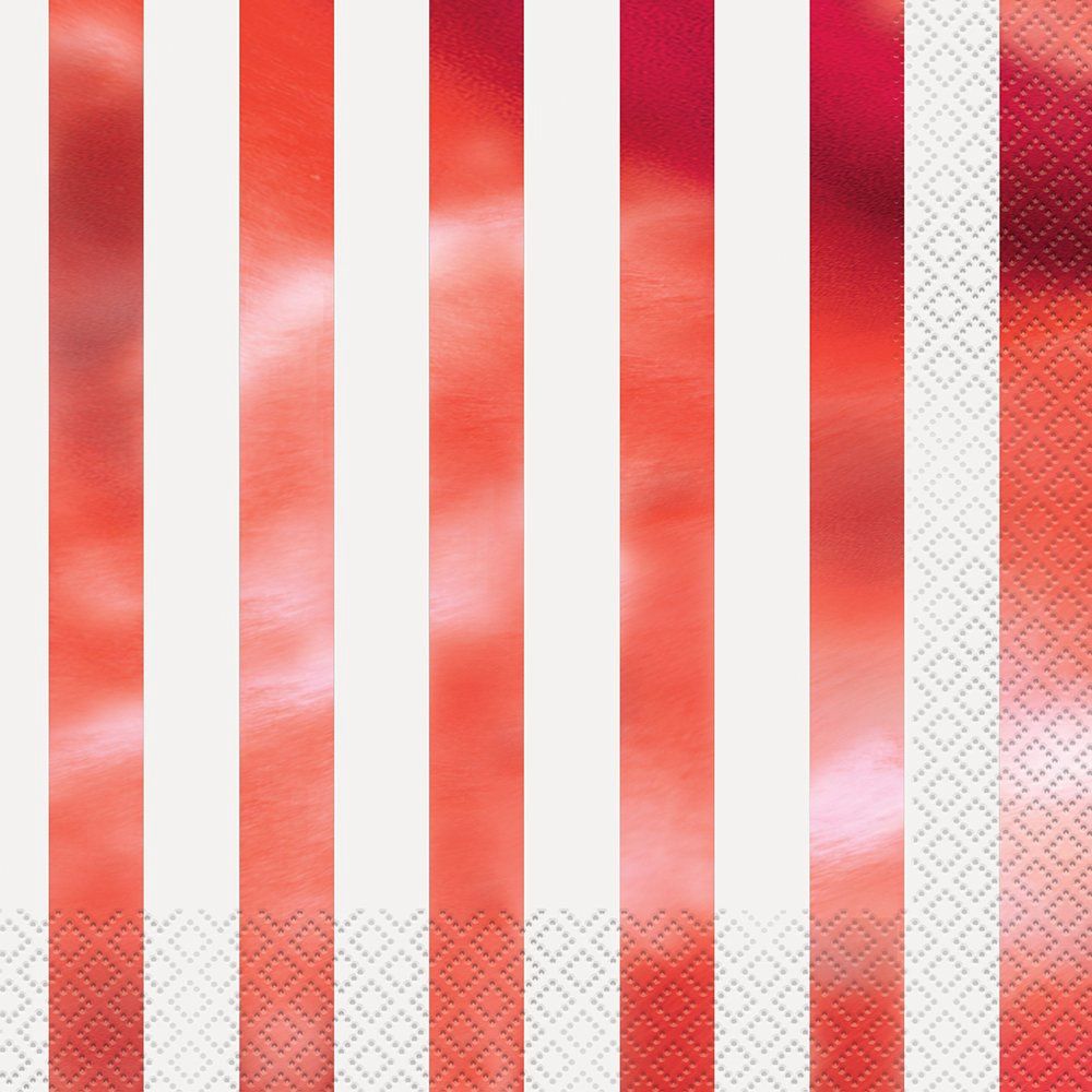 16pcs  Metallic Red Stripe Solid Color Luncheon Napkins