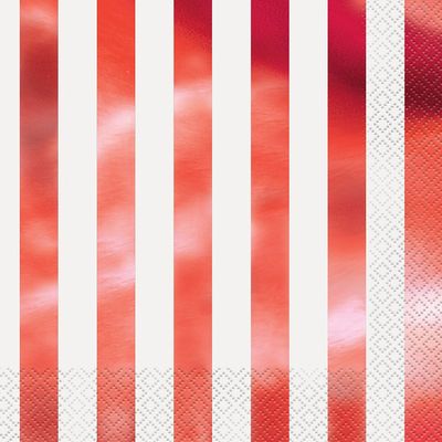 16pcs  Metallic Red Stripe Solid Color Luncheon Napkins