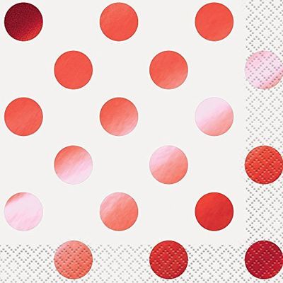 16pcs Metallic Red Dots Solid Color Beverage Napkins
