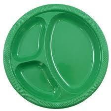 6pcs Solid Color Emerald Green 3 Compartment Plastic Plates