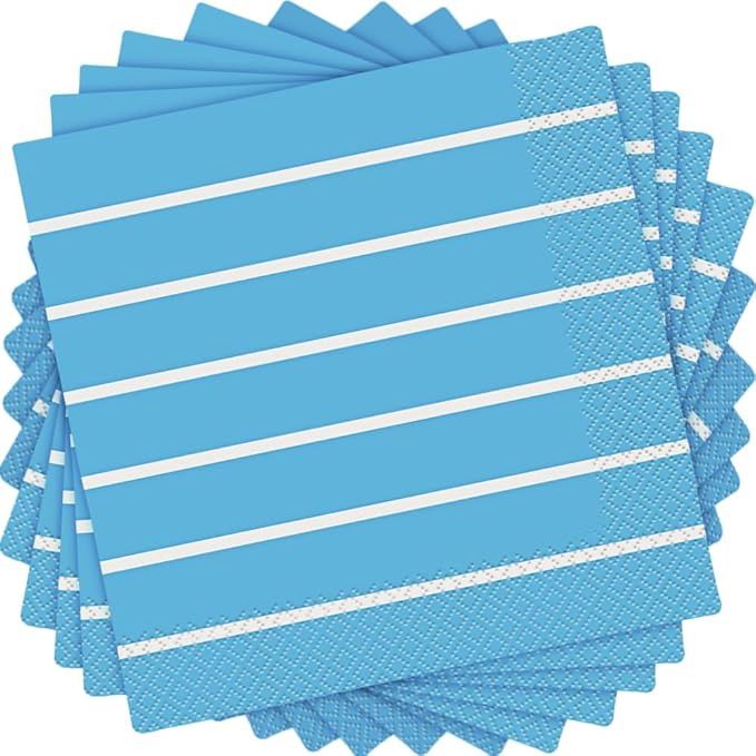 16PCS SOLID COLOR POWDER BLUE STRIPES LUNCHEON NAPKINS