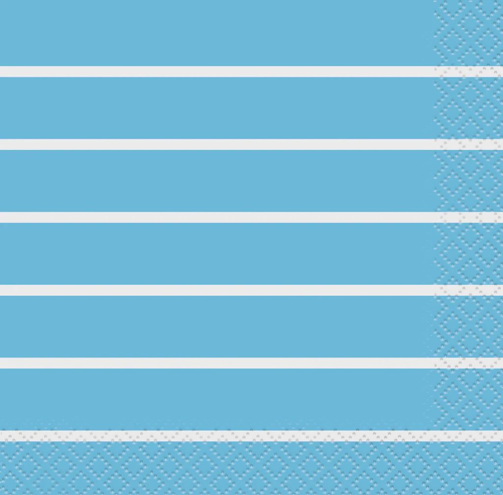16pcs Powder Blue Striped Solid Color Beverage Napkins