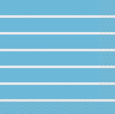 16pcs Powder Blue Striped Solid Color Beverage Napkins