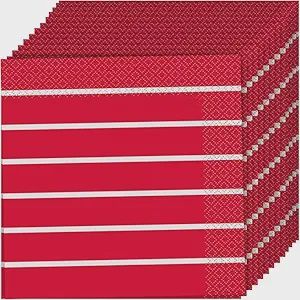 16PC SOLID COLOR RED STRIPE  BEVERAGE NAPKINS