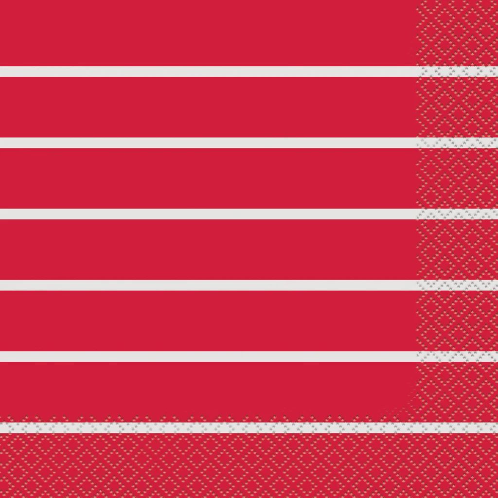 16pcs Red Striped Solid Color Luncheon Napkins