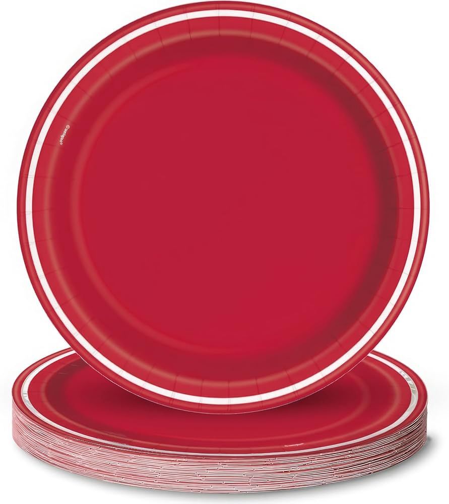 8 SOLID COLOR RED STRIPE 9&quot; PLATES