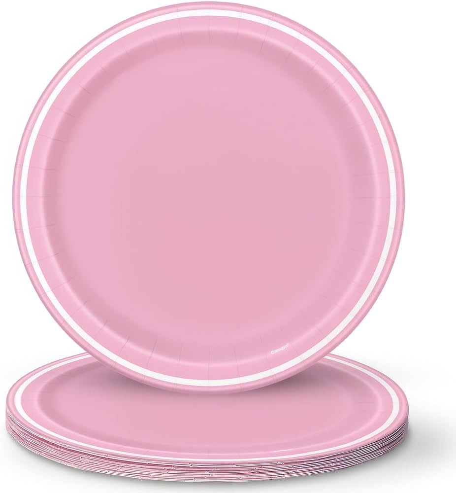 8PCS SOLID COLOR LOVELY PINK STRIPE 7IN PLATES