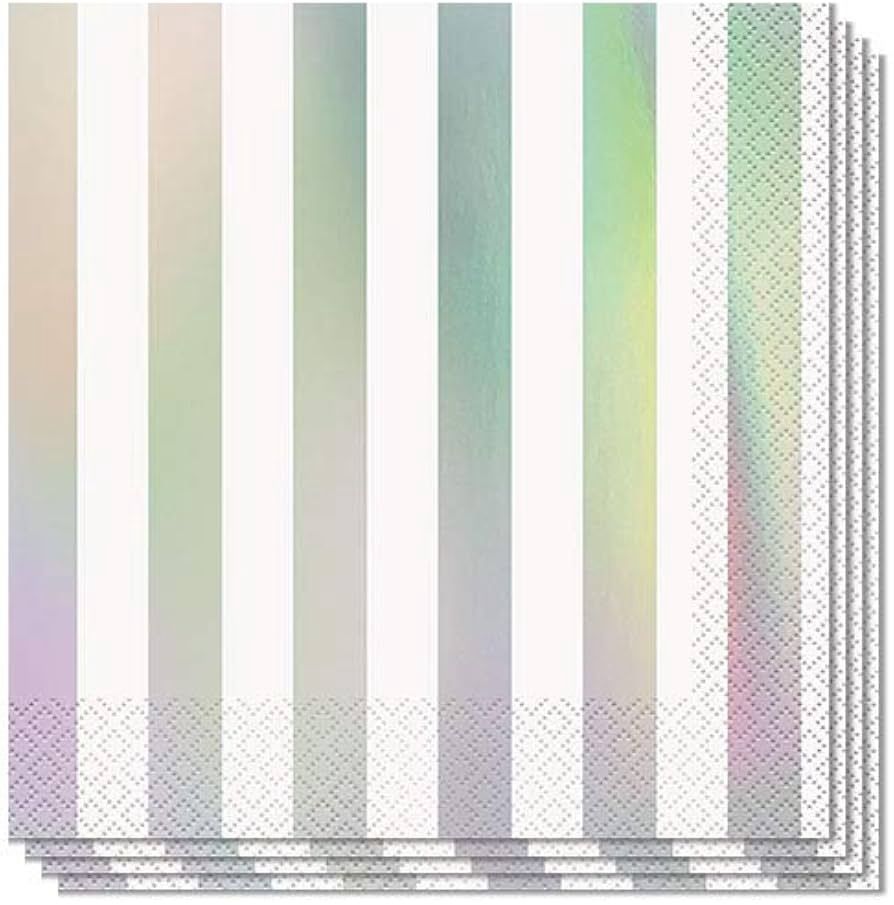 16pcs Iridescent Stripe Solid Color Luncheon Napkins