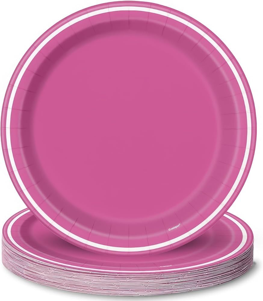 8 Solid Color Hot Pink Striped  7&quot; Plates