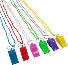 12pcs 2&quot; Assorted Neon Color Whistles with String(Party Favours)