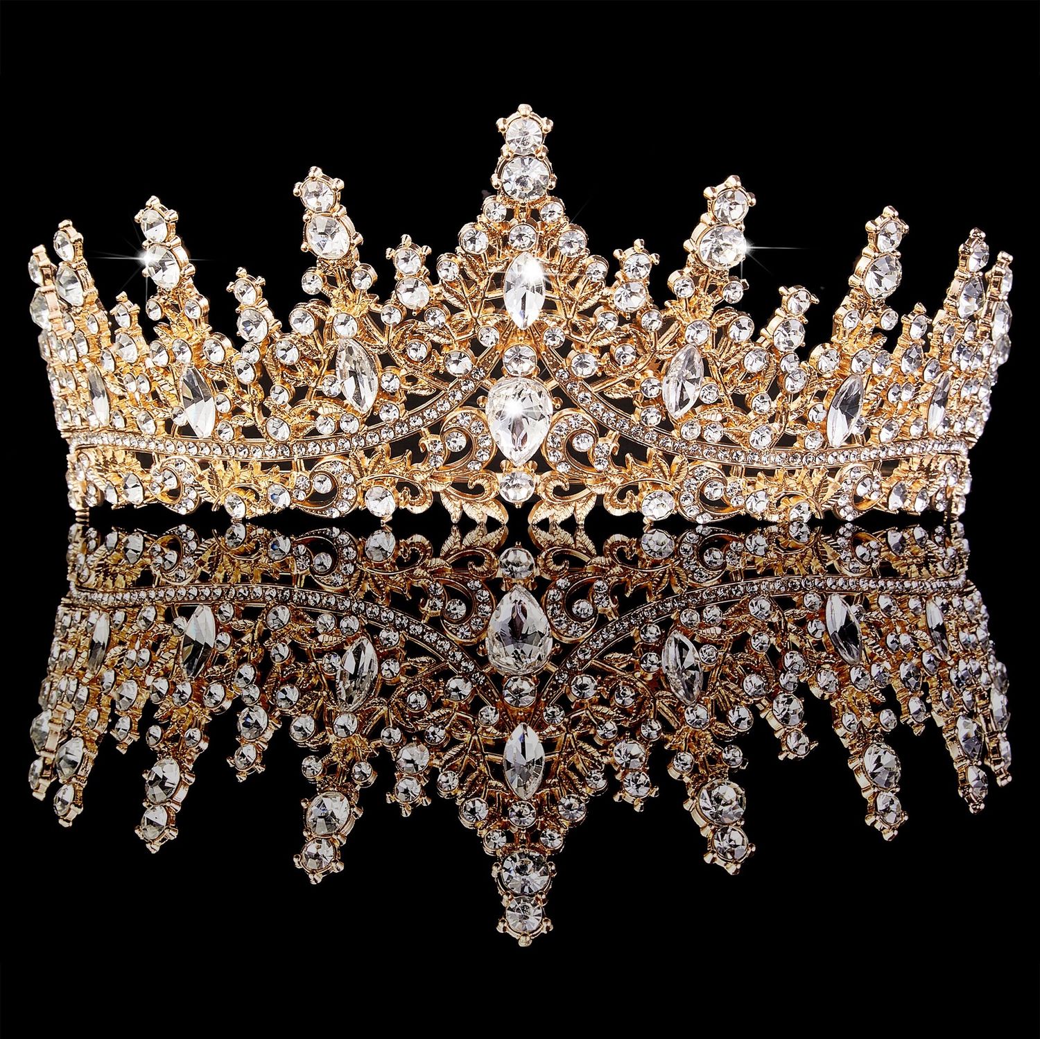 Silver Rhinestone Crown Tiara (Gold)