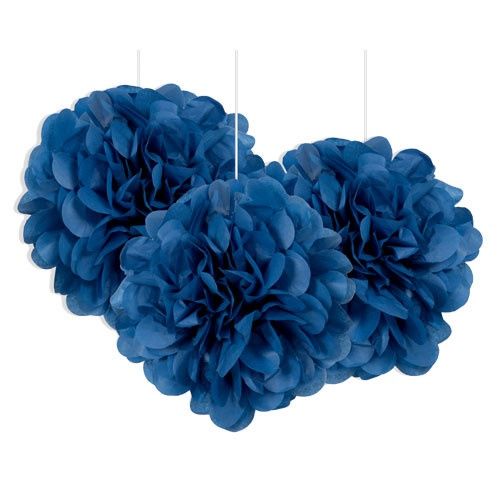 9&quot; 3 Royal Blue Mini Puff Balls Hanging Decorations