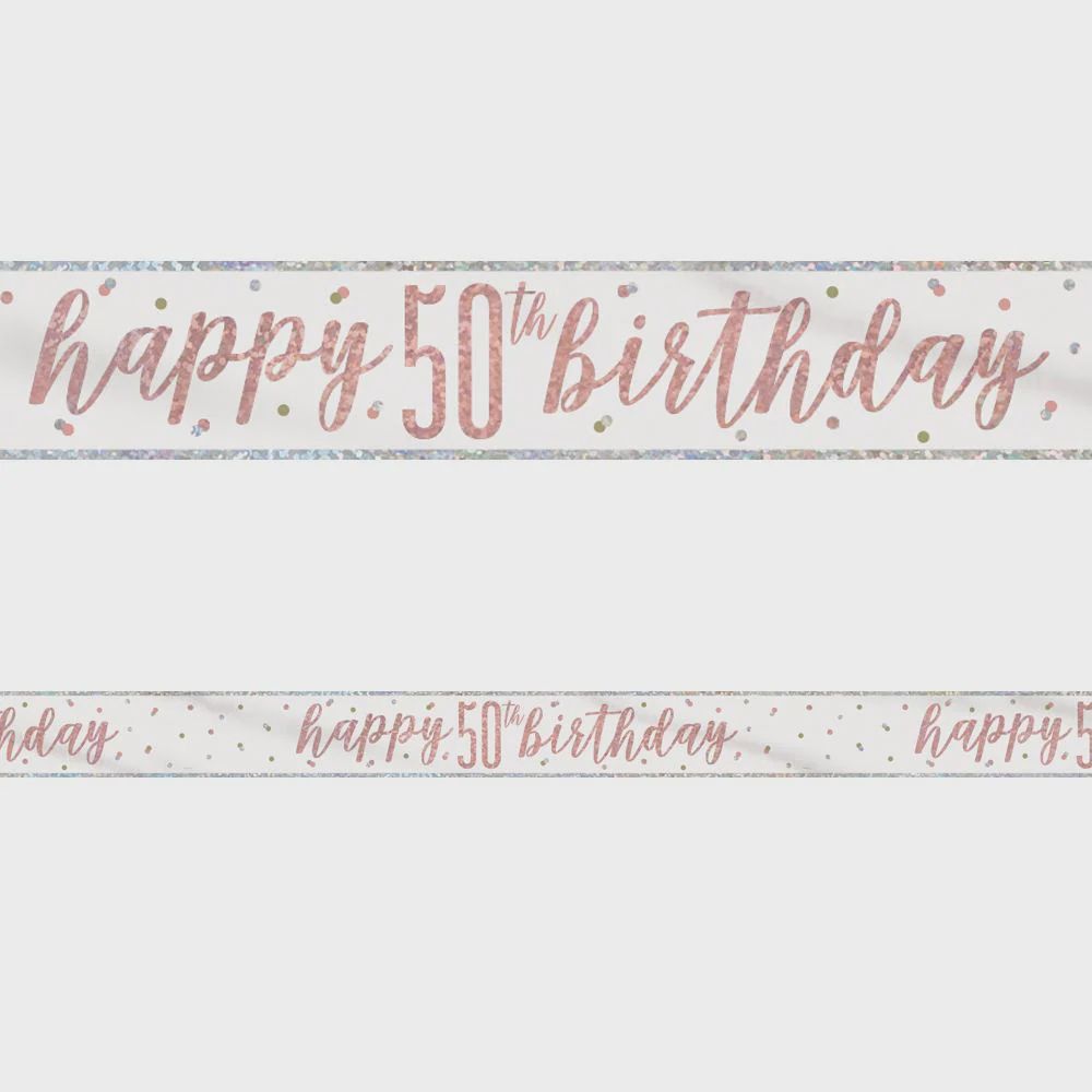 Birthday Glitz Rose Gold Happy 50th Birthday Banner