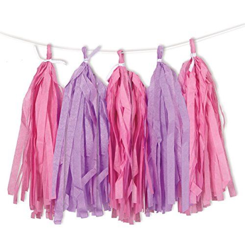 9ft Tissue Paper Pink &amp; Purple Tassle Garland