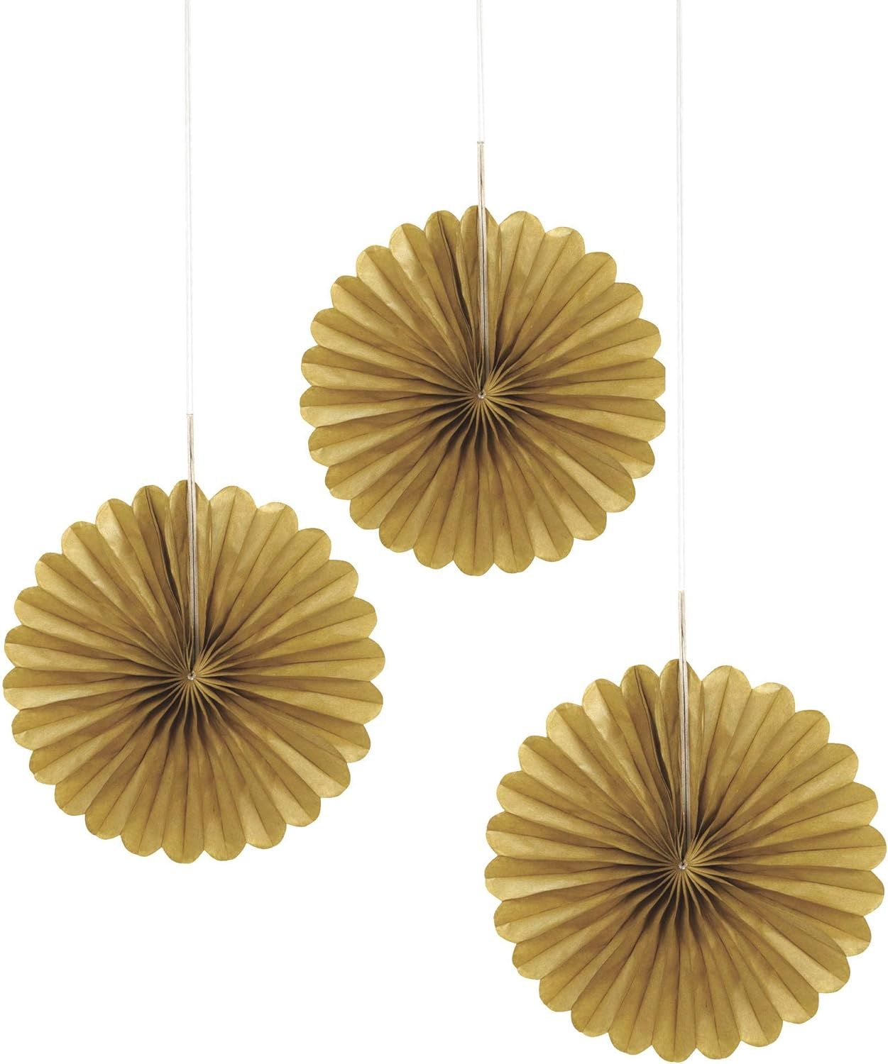 6&quot; 3pcs Mini Gold Decorative Fans Hanging Decorations