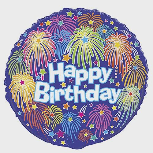 18&quot; Fireworks Happy Birthday Round Foil Balloons