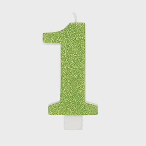 Glitter Numeral 1 Candle, Color: Lime Green