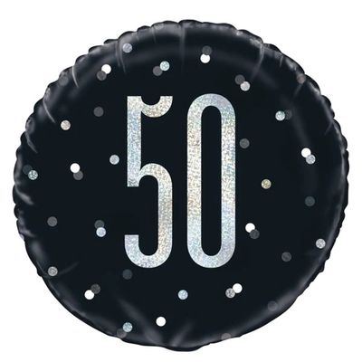 Black/Silver Glitz Age 50 Foil Balloon