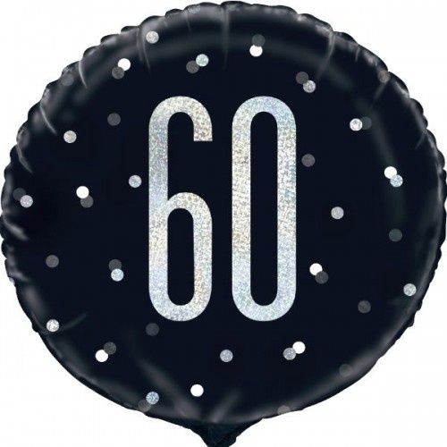 Black/Silver Glitz Age 60 Foil Balloon