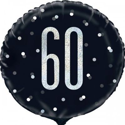 Black/Silver Glitz Age 60 Foil Balloon