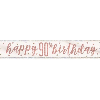9ft Happy 90th Birthday Rose Gold Foil Banner