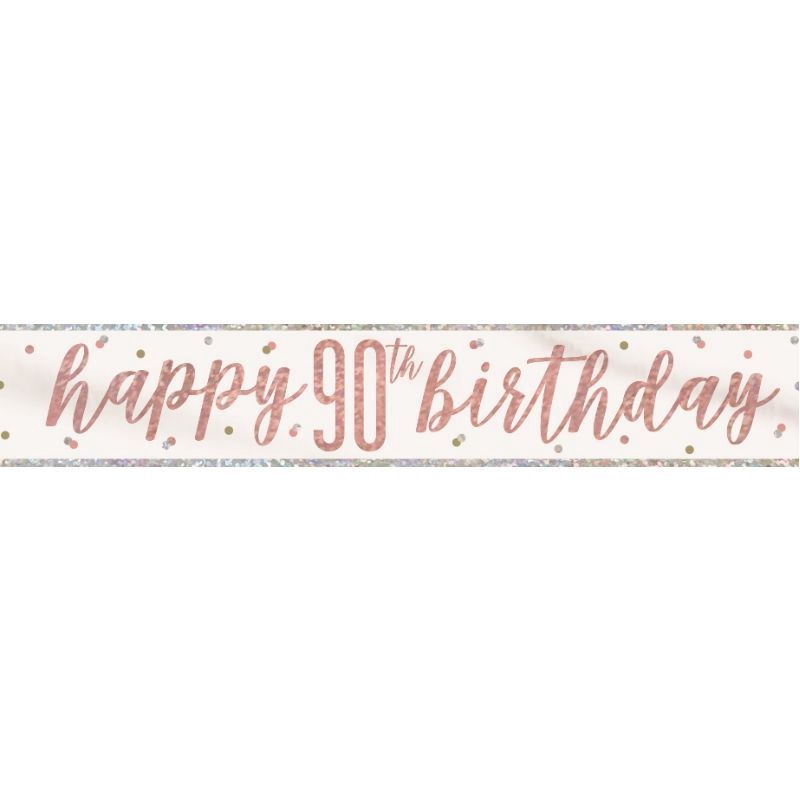 9ft Happy 90th Birthday Rose Gold Foil Banner