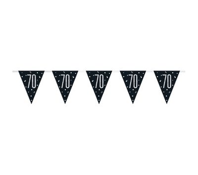 9ft Black Glitz Silver/Gold Age 70 Flag Banner