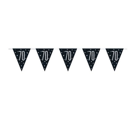 9ft Black Glitz Silver/Gold Age 70 Flag Banner