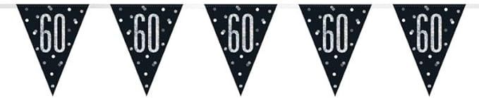 9ft Black Glitz Silver/Gold Age 60th Flag Banner