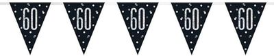 9ft Black Glitz Silver/Gold Age 60th Flag Banner